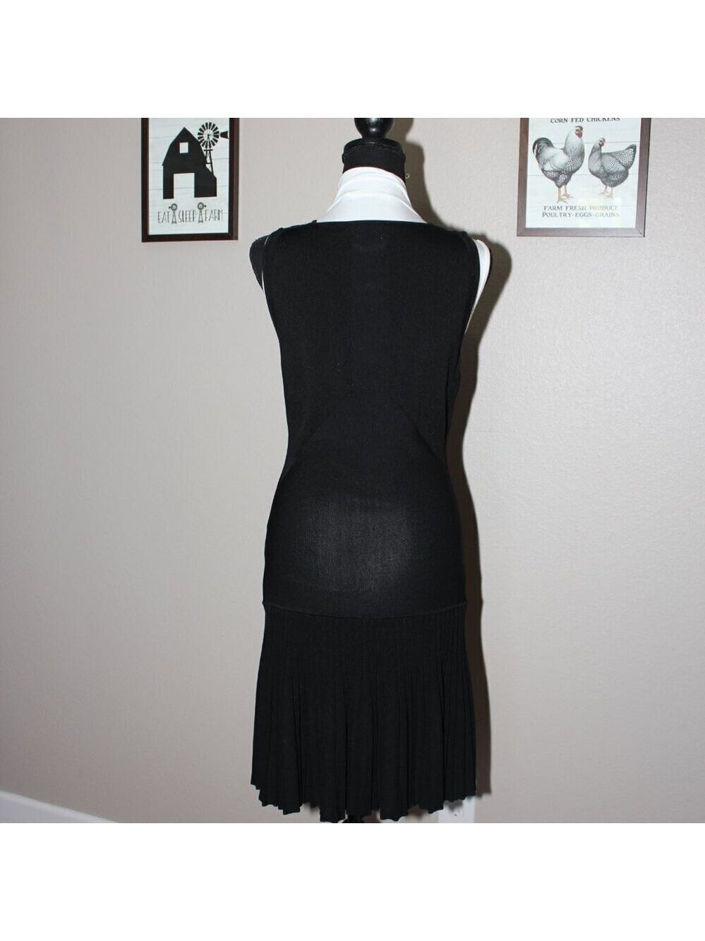 Leon Max Limited Edition Womens Black Knit Dress Dropped Waist Sleeveless Size M - Picture 4 of 12